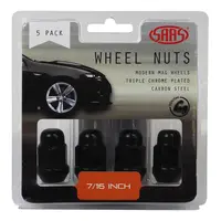 Wheel Nuts Acorn Bulge 7/16" Black 35mm 5Pk