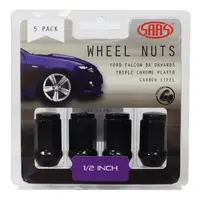 Wheel Nuts Flat Head Bulge 1/2" Black 40mm 5Pk