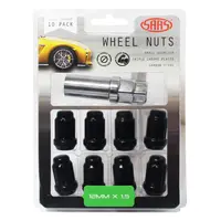 Wheel Nuts S/D 6 Spline 12 x 1.50 Inc Key Black 10Pk