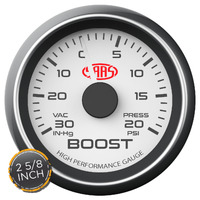 Boost Gauge 30inHg-20psi 2 5/8 inch Muscle Series I White12V