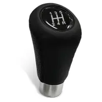 Leather Gear Knob Black-Black Stitch With 8 Shift Patterns