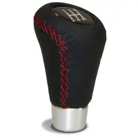 Leather Gear Knob Black-Red Stitch With 8 Shift Patterns