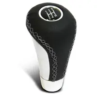 Leather Gear Knob Grey Stitched Aluminium Insert With 8 Shift Patterns