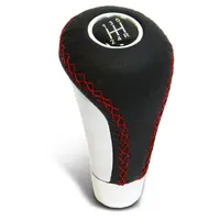 Leather Gear Knob Red Stitched Aluminium Insert With 8 Shift Patterns