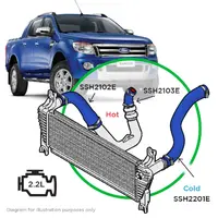 Ford Ranger/Mazda BT50 2.2L 3 Piece Silicone Blue Hose and Clamp Intercooler Upgrade Kit 2011 - 2022