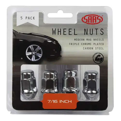 Wheel Nuts Acorn Bulge 7/16" Chrome 35mm 5Pk