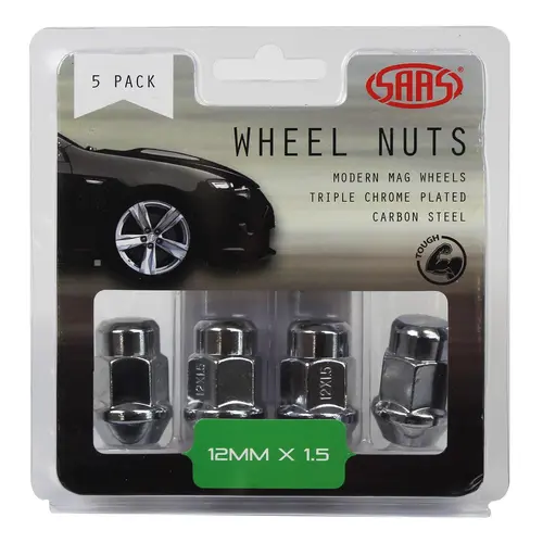 Wheel Nuts Acorn Bulge 12 x 1.50 Chrome 35mm 5Pk