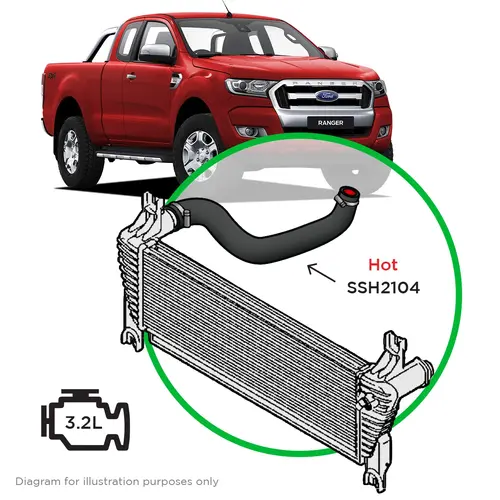 Ford Ranger/Mazda BT50 3.2L 1 Piece Hot Side Silicone Intercooler Upgrade 2011 - 2022