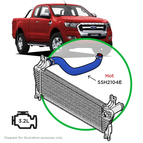 Ford Ranger/Mazda BT50 3.2L 1 Piece Hot Side Silicone Blue Intercooler Upgrade 2011 - 2022