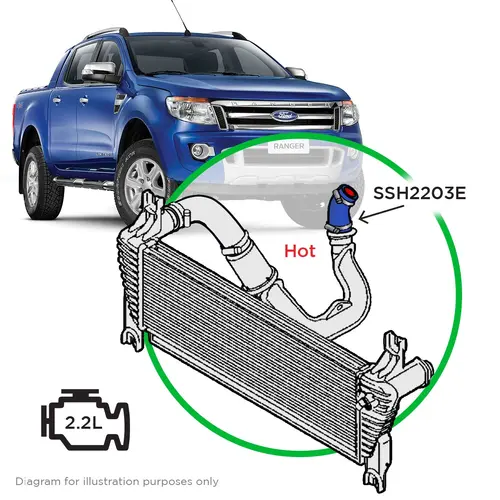 Ford Ranger/Mazda BT50 2.2L Silicone Blue Intercooler Rear Short Pipe Hot Side 2011 - on