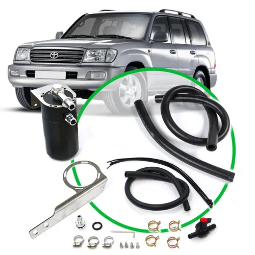 Oil Catch Tank Full Kit Landcruiser 100 Series 1HZ 98-07 Black Catch Can