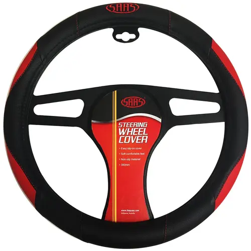 Steering Wheel Cover Black-Red Poly With Logo 380mm