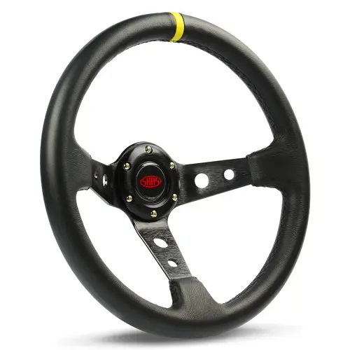 Steering Wheel Leather 14" ADR GT Deep Dish Black With Holes + Indicator